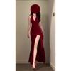 Summer French-Style Red Dress for Women, Slim-Fit Gown with a Flattering Waist, Elegant Slit Dress, Long Dress