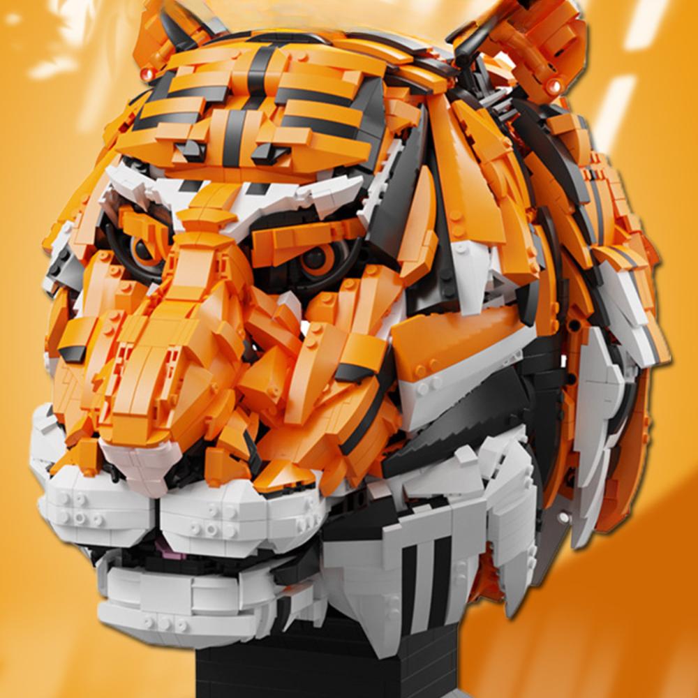 3000PCS Creative The King of Beasts Tiger Head Building Blocks DIY Animal Construction Set Bricks Home Decor Gift For Friend
