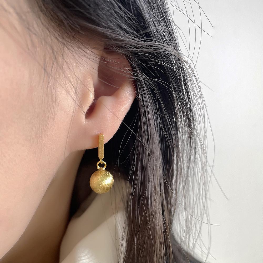 Brushed Round Bead Square Strip Earrings Internet Celebrity Fashion Design Temperament Earrings Women'S Simple Matte Ball Earrings