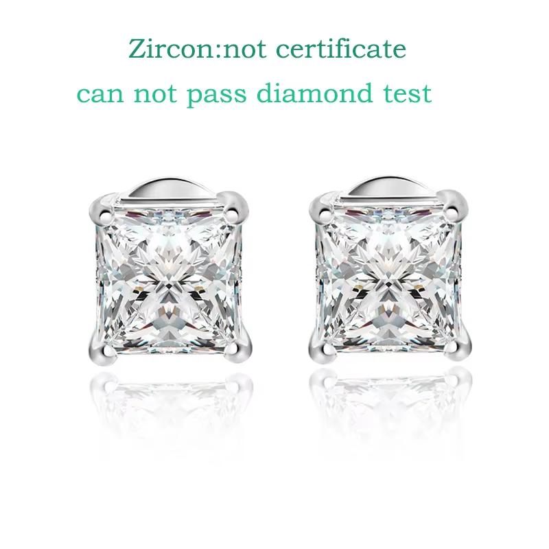 Smyoue Princess Cut 0.4-5CT Moissanite Stud Earrings for Women Men VVS Simulated Diamond Ear Studs 925 Silver Jewelry