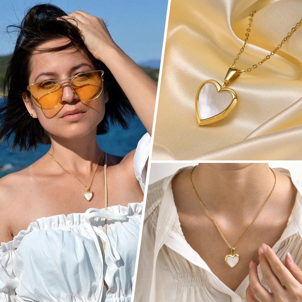 Vnox Damhalsband med medaljong, Öppningsbara hjärtformade hängen, Halsband med rostfritt stålskal och fotoram