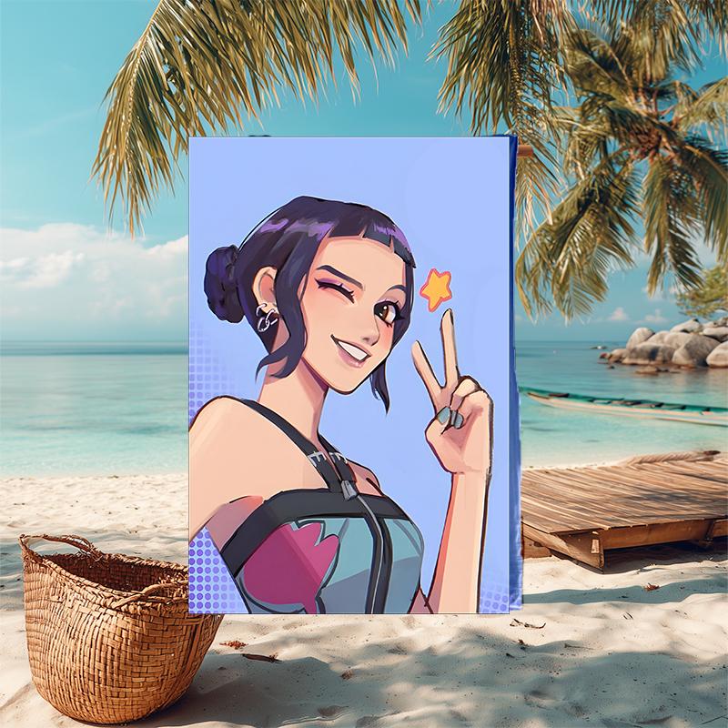 1pc KPop Demon Hunters ZOEY2 Beach Towel, Comfortable and Thick, and Swimming/Bath/Picnic/Camping Towel, Suitable for Seaside Beaches