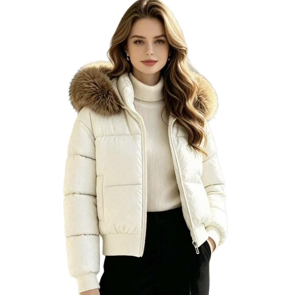 Large thickened jacket Gypsy hot diamond waist warm fur collar winter cotton clothes women's cotton-padded clothes new short models