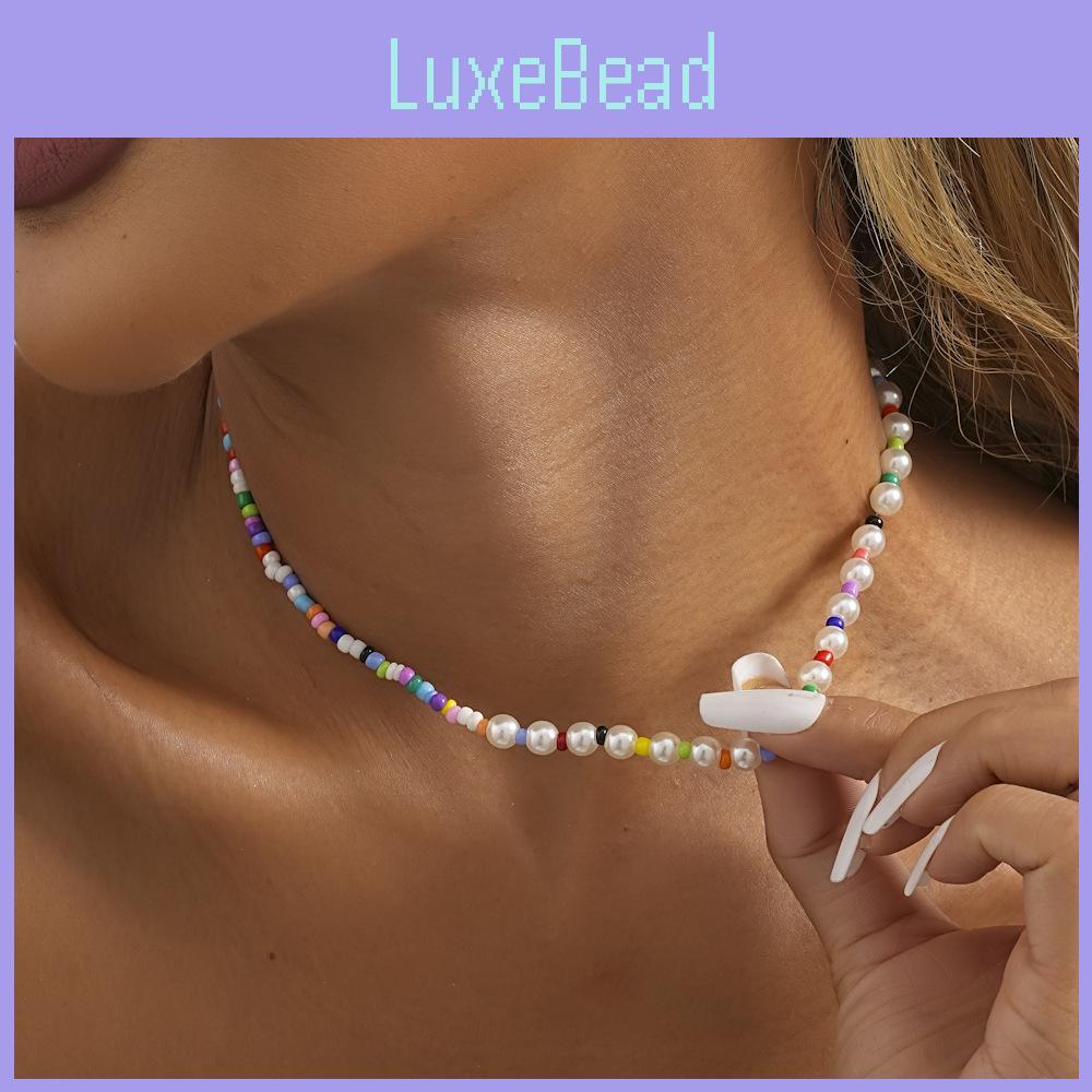 Modny Kolorowy Naszyjnik z Imitacji Pereł i Koralików Dla Kobiet Stylowy Geometryczny Wzór