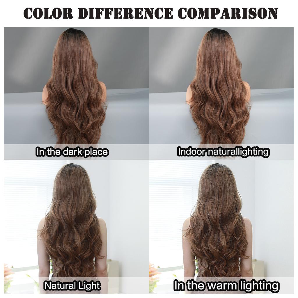 T-Part Lace Wigs Mocha Brown Highlighting Waves Side Points Lace Wigs Full Headgear