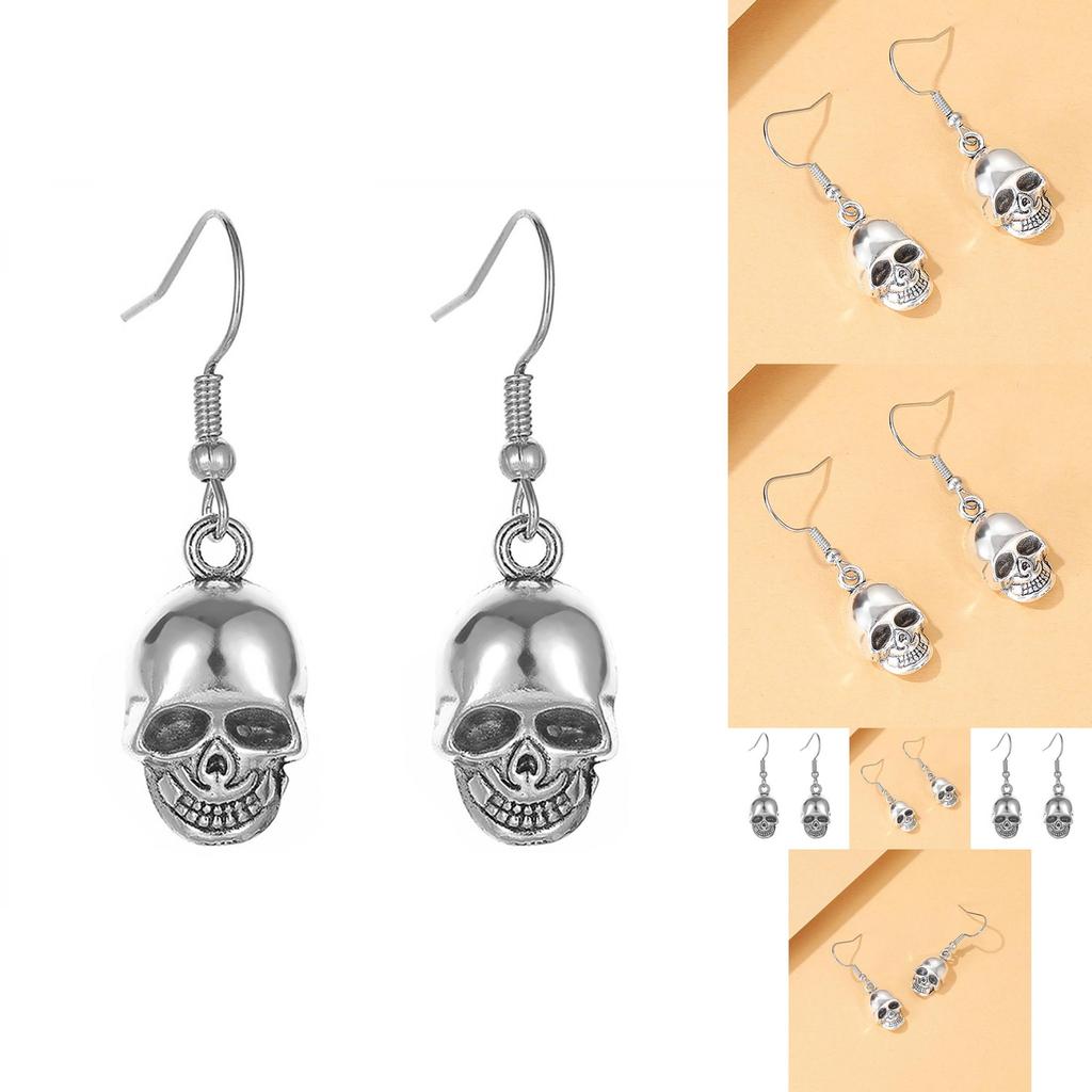 Trendy Fashion Statement Skull Head Pendant Earrings For Women Geometric Design