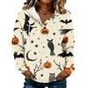 Women's Halloween Print Hoodie with Button Front - Long Sleeve Pullover Sweatshirt