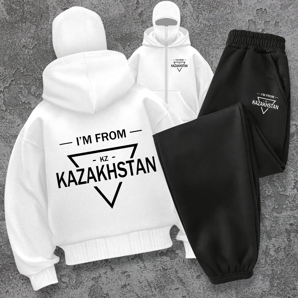 Hooded Zipper Sweatshirt and Pants Set - Double Hooded Hoodie Zipper Triangle Printed Zipper Hoodie Casual Cool Coat for Men and Women