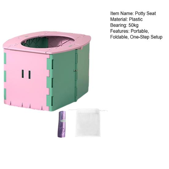 Portable Potty Seat Foldable Design One-Step Setup Kids Toilet Seat with Cleaning Bags Supports Up to 50KG Potty Chair