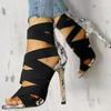 Women Pumps Snake Pattern High Heels Roman Pointed Toe Women's Shoes Back Zipper Thin Heel Sandals Fashion Elastic Casual Shoes