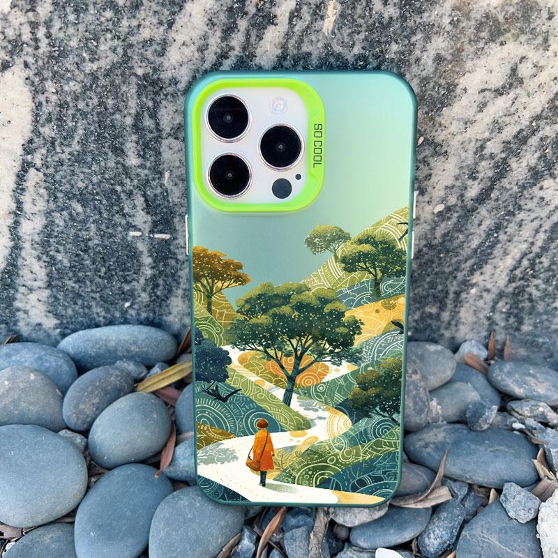Spring Scenery in Field Phone Case For iPhone 14 12 11 13 Pro Max 13 Mini 15 Pro Max Plus Shockproof Laser Back Cover Funda Case