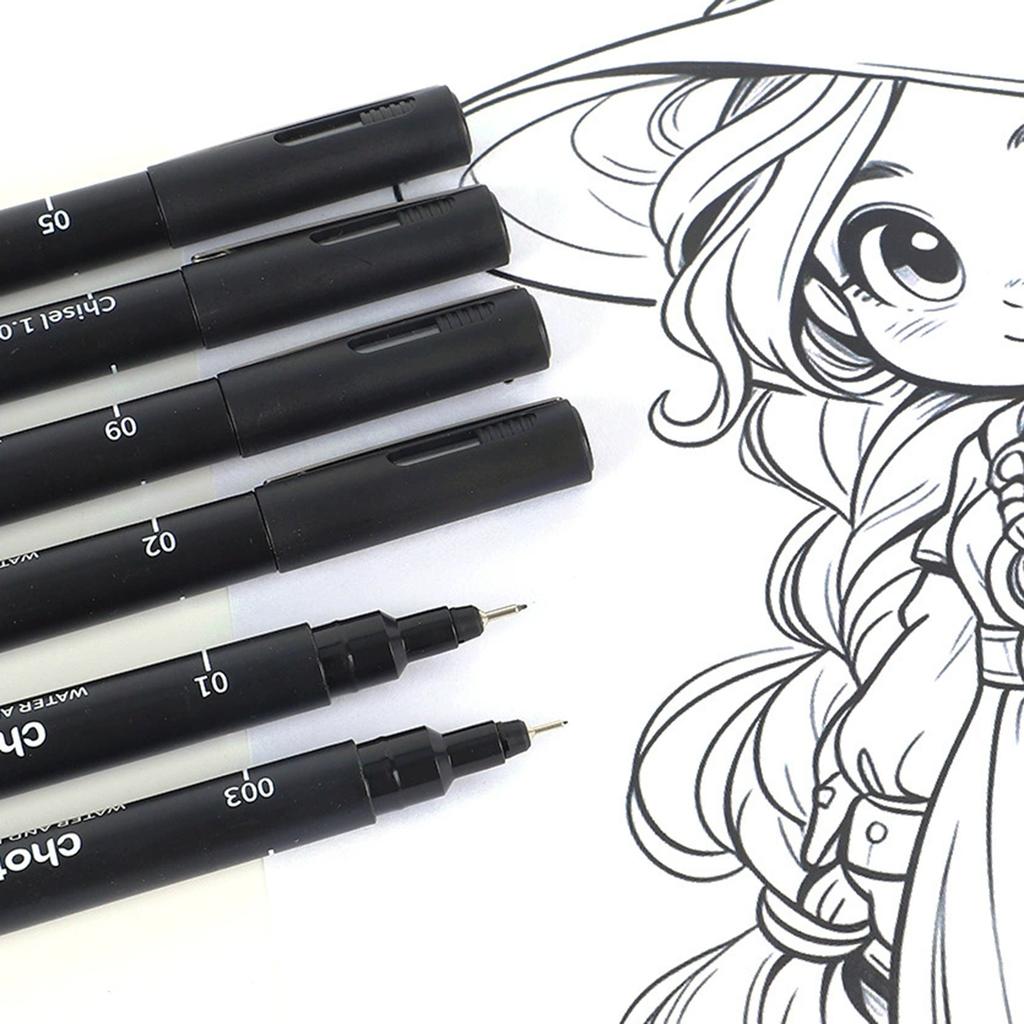Black Micro Fine Pens,15 Sizes,Waterproof Archival Ink,Fine Tip Manga Markers for Artist Anime Sketch Technical