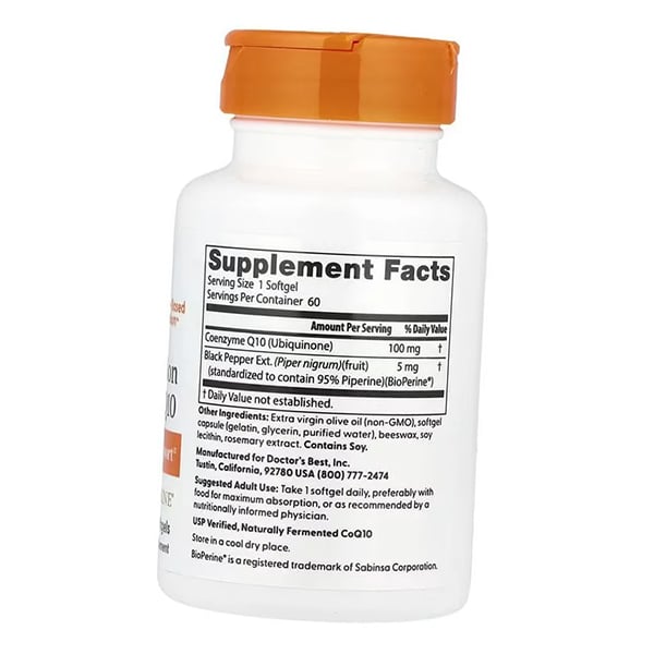 Coenzyme Q10 High Absorption, High Absorption CoQ10 Plus PQQ, Doctor's Best 60vegcaps (70327016)