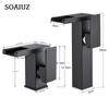 Black Tall LED Waterfall Basin Bathroom Faucet Deck Mounted Hot Cold Water Mixer Taps Three Color Change By Water Flow