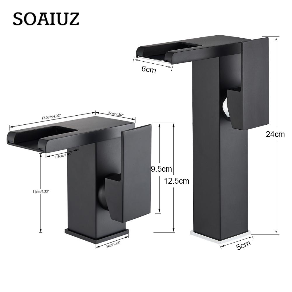 Black Tall LED Waterfall Basin Bathroom Faucet Deck Mounted Hot Cold Water Mixer Taps Three Color Change By Water Flow
