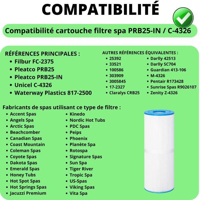 Filterkartusche Spa PRB25 / PRB25-IN Kompatibel Unicel C-4326 Filbur FC-2375 Waterway 817-2500 - 33,7 x 12,6 cm - Phonillico®