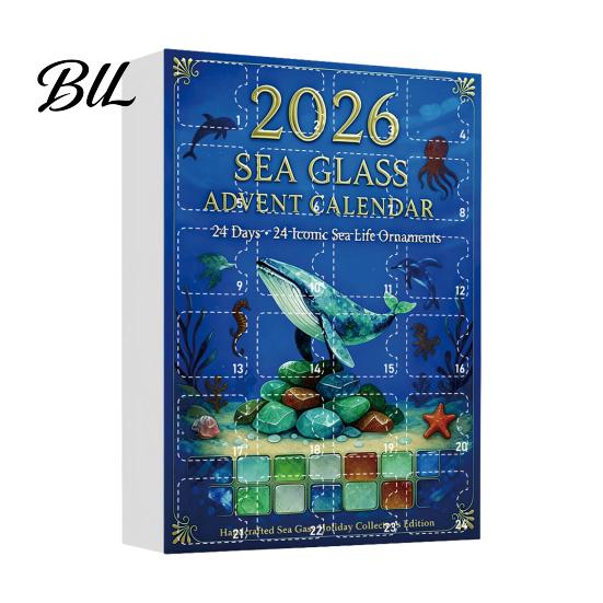 Hanging Ornaments for Tree Sea Life Advent Calendar 2026, 2D Christmas Countdown Box with Acrylic Decorations Ocean Animal Pendants, Festive