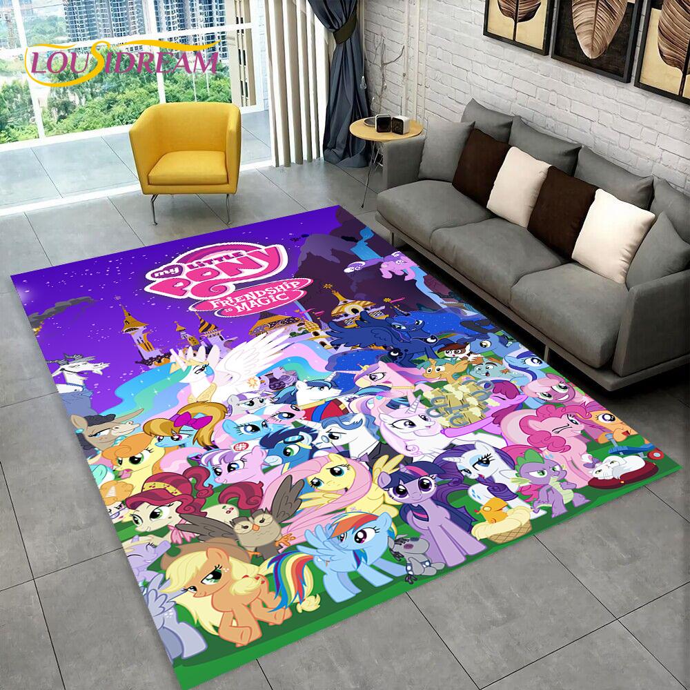 Cute 3D P-Pony Cartoon Unicorn Area Rug,Carpet Rug for Home Living Room Bedroom Sofa Doormat Decor,kids Play Non-slip Floor Mat