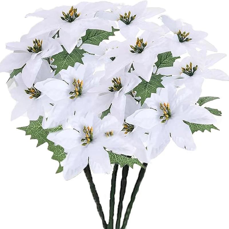 

Red 7 Forks 32cm Christmas Flowers Bridal Bouquet Wedding Christmas Decoration Home Party Vase Decortion Fake Flowers Bouquet белый