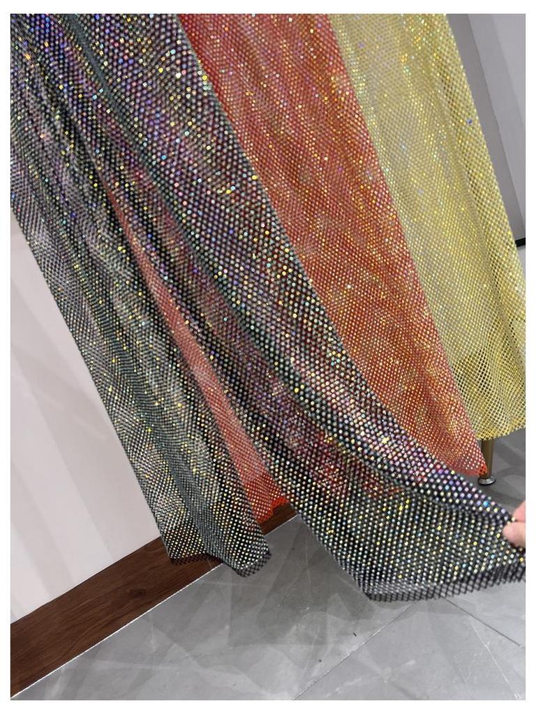 Letní sexy síťované kalhoty s výřezy a kamínky se širokými nohavicemi do nočního klubu