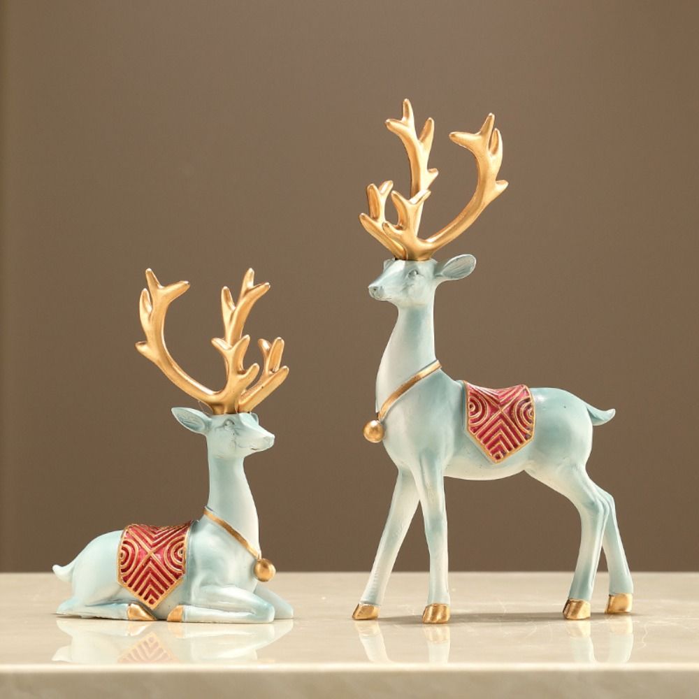 2pcs Resin Deer Ornaments Minimalist Animal Sculpture Desktop Ornament Elk Statue  Car