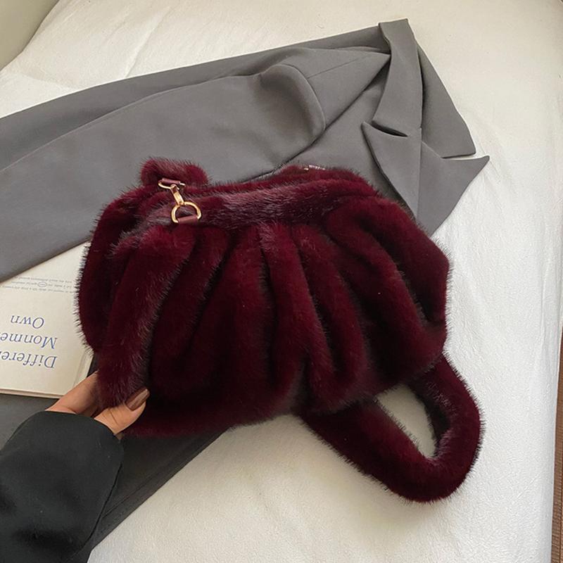 Premium Soft Pleated Cloud Bag Fashion Faux Fur Luxury Handbags For Lady Crossbody Bag Exquisite Evening Bag Women's Shell Bag