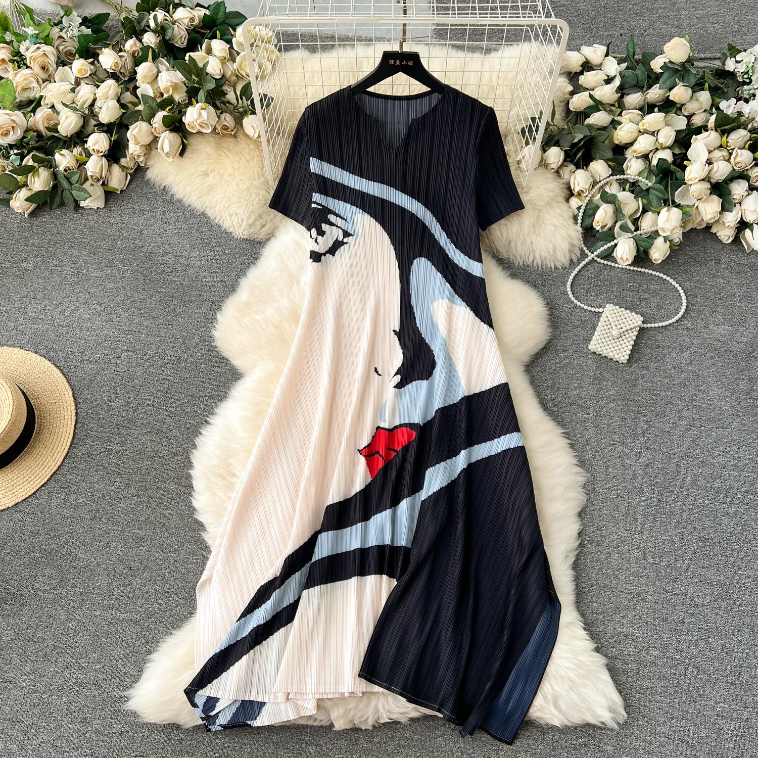 

Высококачественное плиссированное темпераментное платье для женщин, новый дизайн, облегающее длинное праздничное платье с принтом Senseprinted One Size чёрный