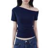 Slant Off-the-shoulder Pure Desire Royal Sister Fried Street Short-sleeved T-shirt Female Sexy Style White Slim-fitting Versatile Front Shoulder Top