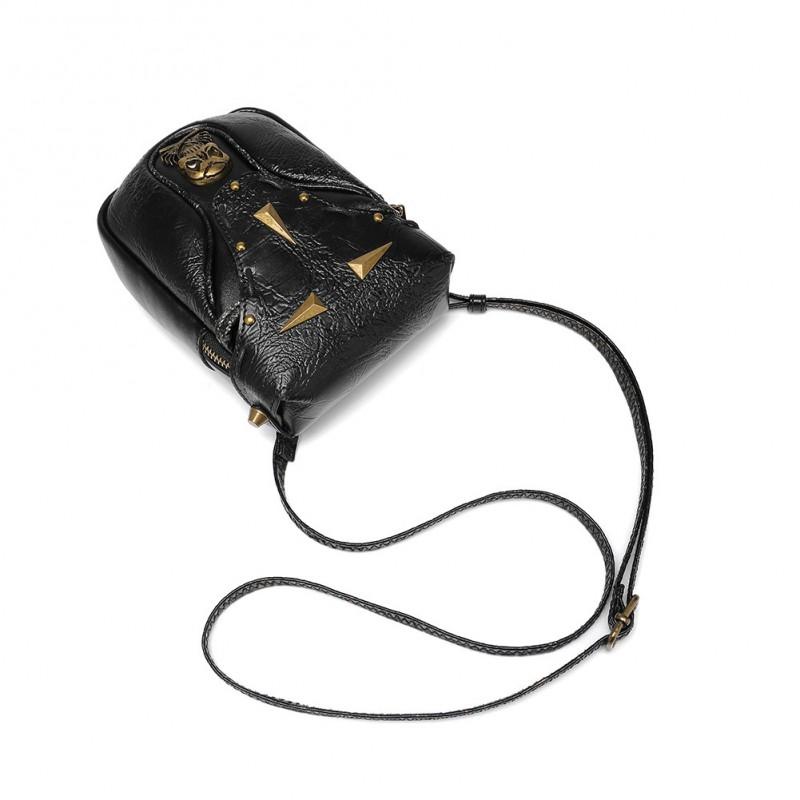 Womens Mini Crossbody Bag With Skull Motif Snake Print PU Leather Studs Magnetic Phone Pocket