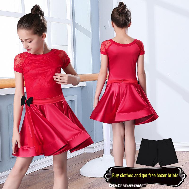 Kids Girls' Lace Swing Skirt Latin Dance Costume for Performance and Practice