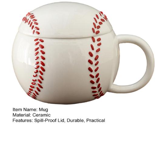 Kaffeebecher mit Deckel im Sportdesign Fußball Baseball Keramiktasse Schwarz Weiß Kariert Rote Nähte Auslaufsicher Mikrowellengeeignet Teetasse