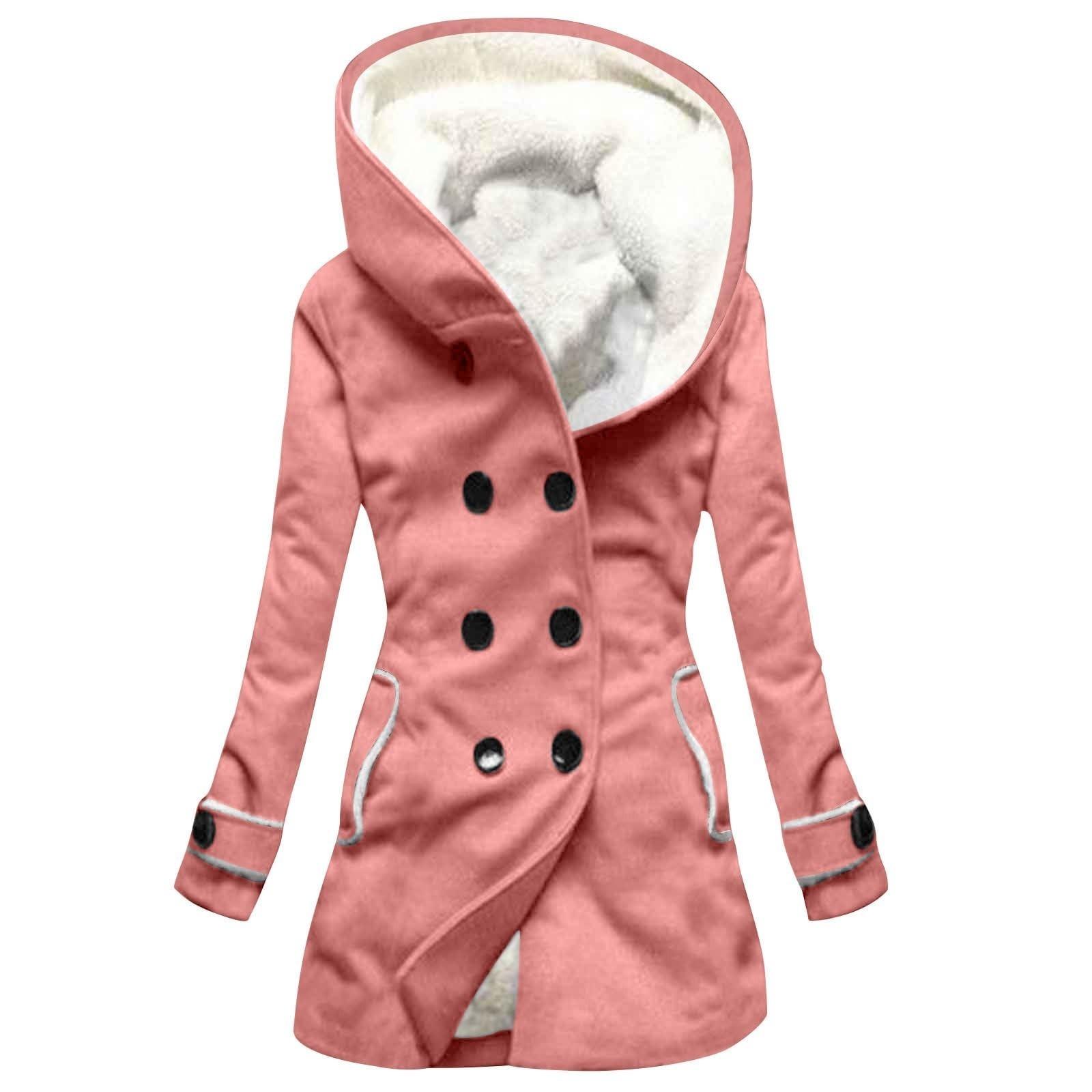 

Женское зимнее пальто, теплое мохнатое пуховое пальто с капюшоном и пуговицами, куртка S розовый