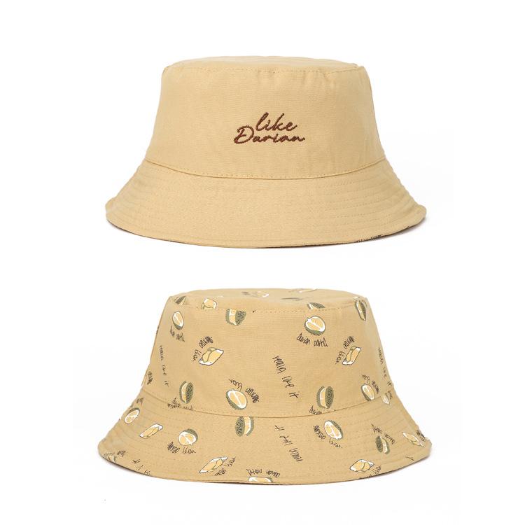Durian Print Bucket Hat for Women Double-Sided Korean Style Spring Summer Sunshade Cute Sun Cap Foldable New