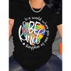 European Sizes Women'S Be Kind Graphic T-Shirt Loose Fit Short Sleeve Round Neck, Colorful Inspirational Message with Umbrella Hem