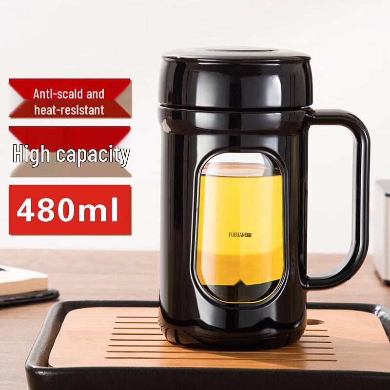 

FUGUANG FG0280-480 Clear Glass Office Tea Cup with Handle, 480ml