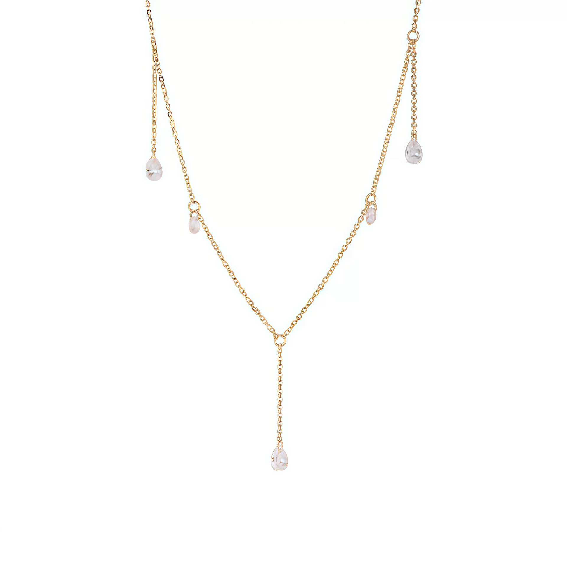 Exquisite Gold Tassel Zircon Water Drop Pendant Necklace in 925 Sterling Silver 925 Sterling Silver