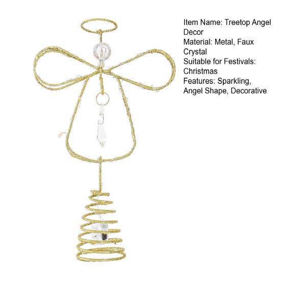 Glittered Golden Angel Christmas Tree Topper Double Angel Treetop Decoration Xmas Tree Sparkling Tree Topper