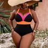 European and American Solid Color Dark V One-piece Swimsuit Conservative Swimsuit Bikini 4XL