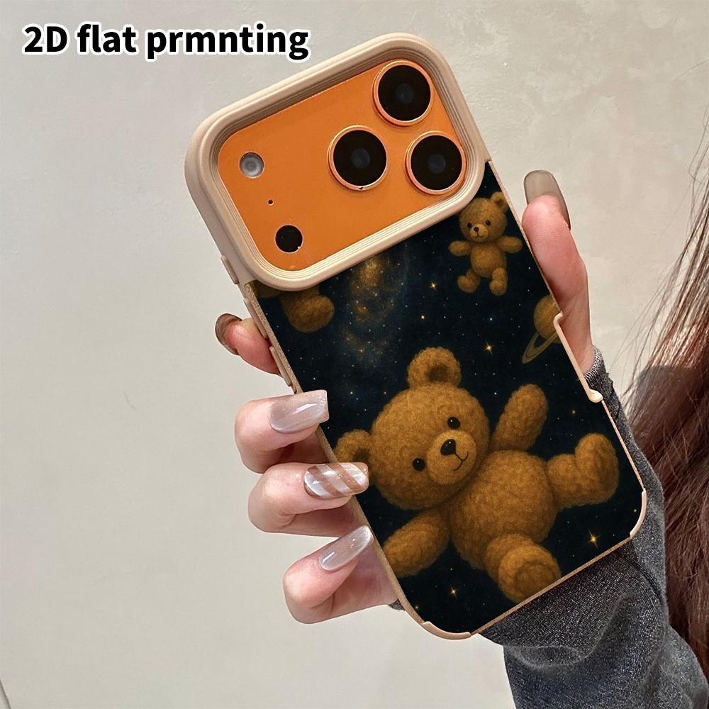 Phone Case: 2D Flat Lambskin Suitable for iPhone 18, 17, 16, 15, 14, 13 Pro Film Protective Case, Space Teddy Bear, Christmas and Halloween Gift
