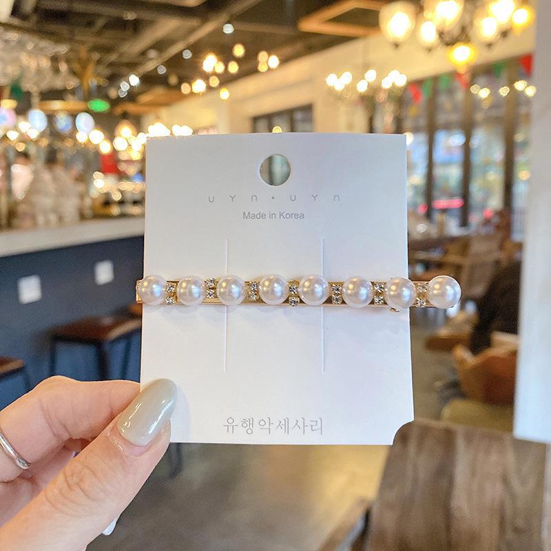 

Корейская шпилька для волос со стразами и жемчугом для женщин: Элегантная боковая заколка для челки L Large Pearl Crystal-Single Clip@