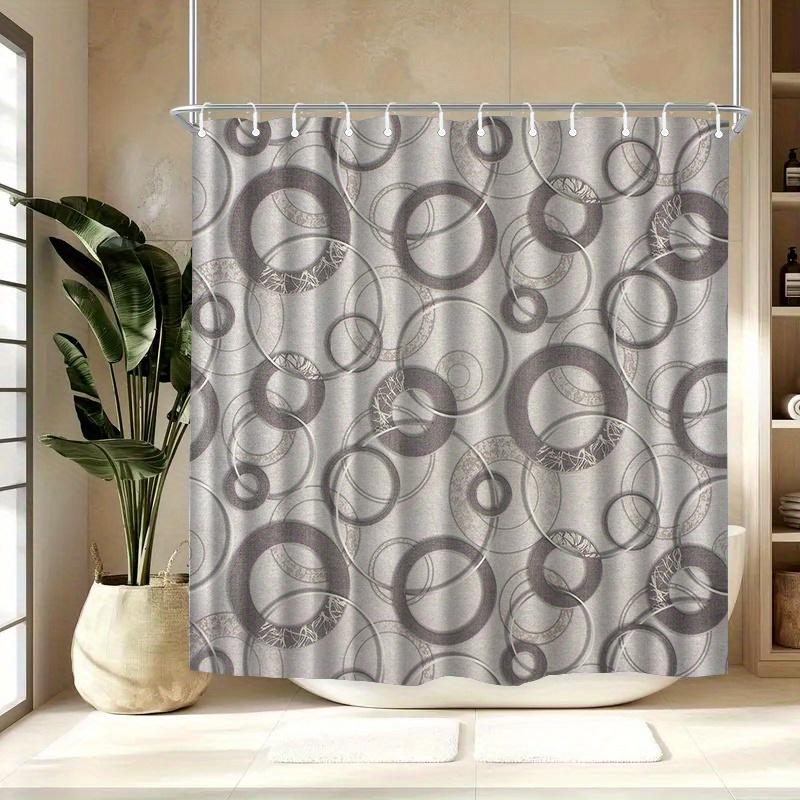 1pc Geometric Circular Print Shower Curtain, Polyester Fabric, with Hooks, Machine Washable, Suitable for Bathroom Décor.