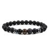 Unisex Tiger Eye & Volcanic Stone Elastic Bracelet - Natural Stone Jewelry for Couples