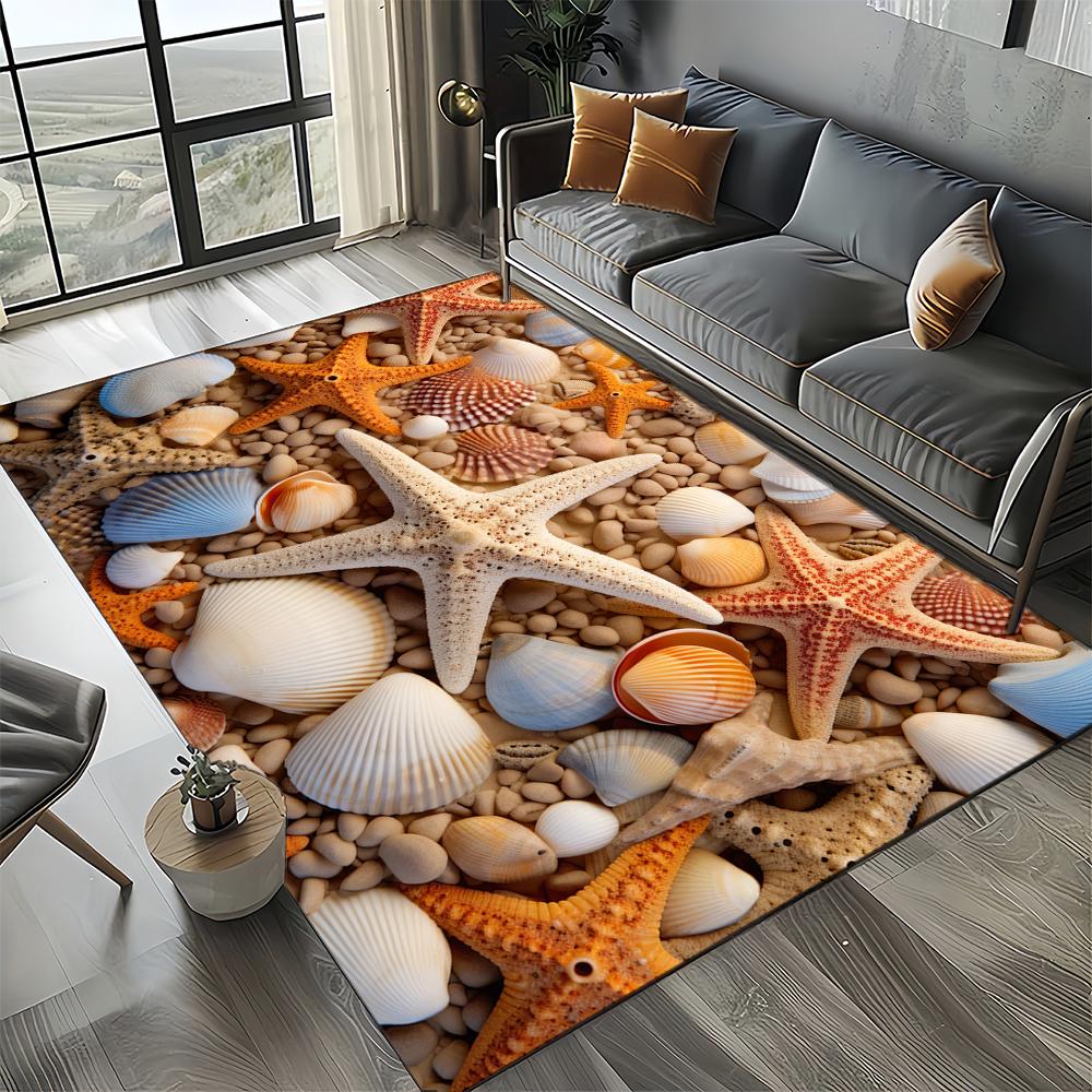 New Starfish Beach Shell Sea Star Sand Carpet Rug for Living Room Bedroom Home Sofa Decoration,Kids Play Non-slip Floor Mat