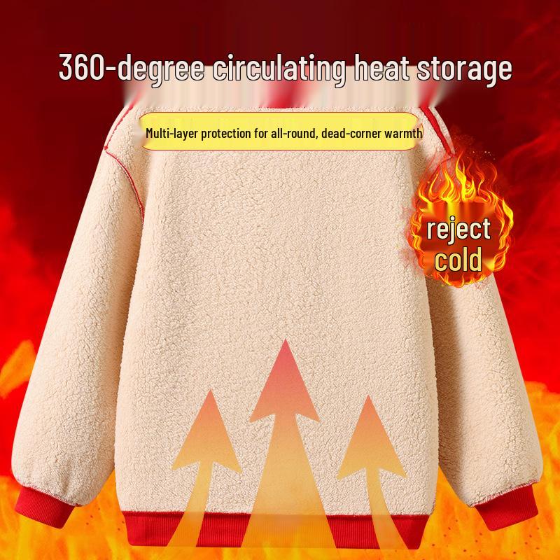 Children's Red Fleece-Lined New Year Hoodie - Thick, Warm Pullover for Medium and Large Kids