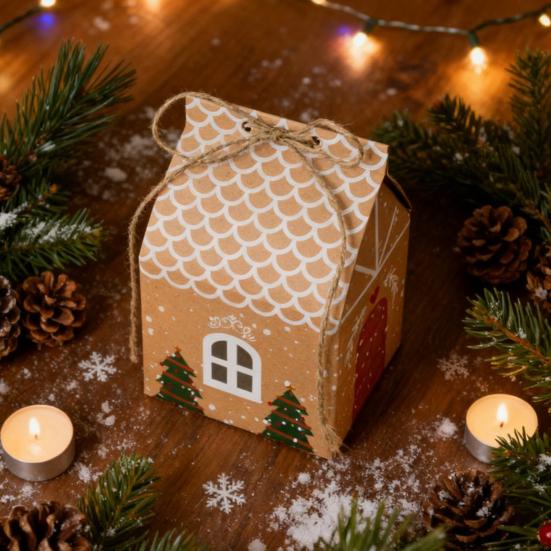 24 Pcs Christmas Cottage Gift Box 3D Pop Up House Shaped Gift Box Paper Treat Box for Holiday Party Favors Cookie Candy Packaging