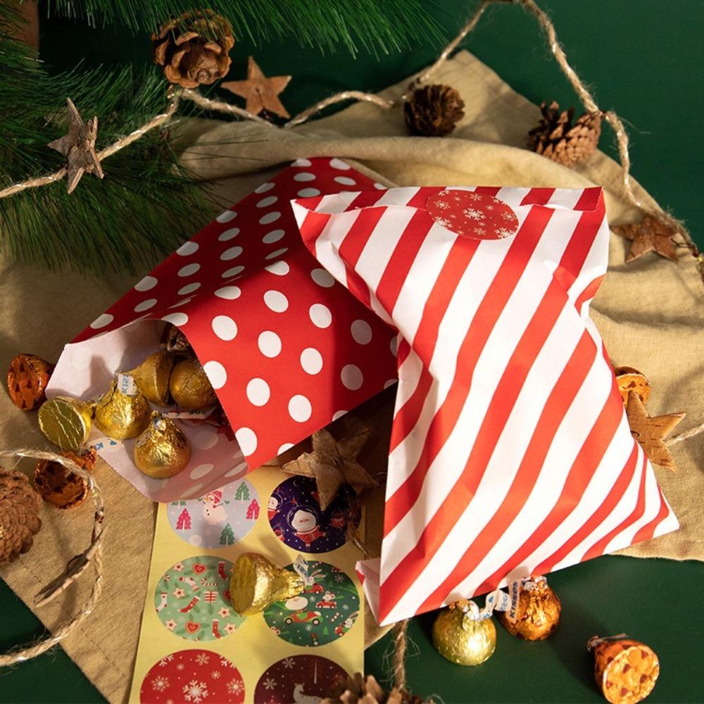 24pcs With Stickers Christmas Packaging Bag Merry Christmas Snack Packaging Christmas Candy Bag Party Supply Gift