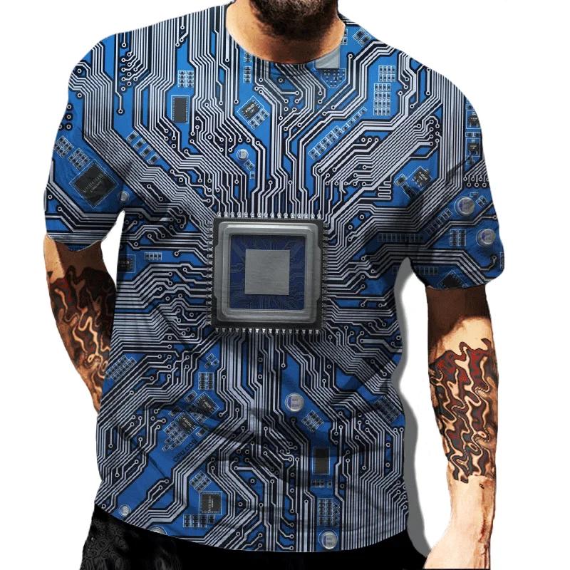 Funny CPU Processor Circuit Diagram Men's T-shirts Cool Designs 3D Electronic Chip Motherboard Mainboard Printing T-shirt