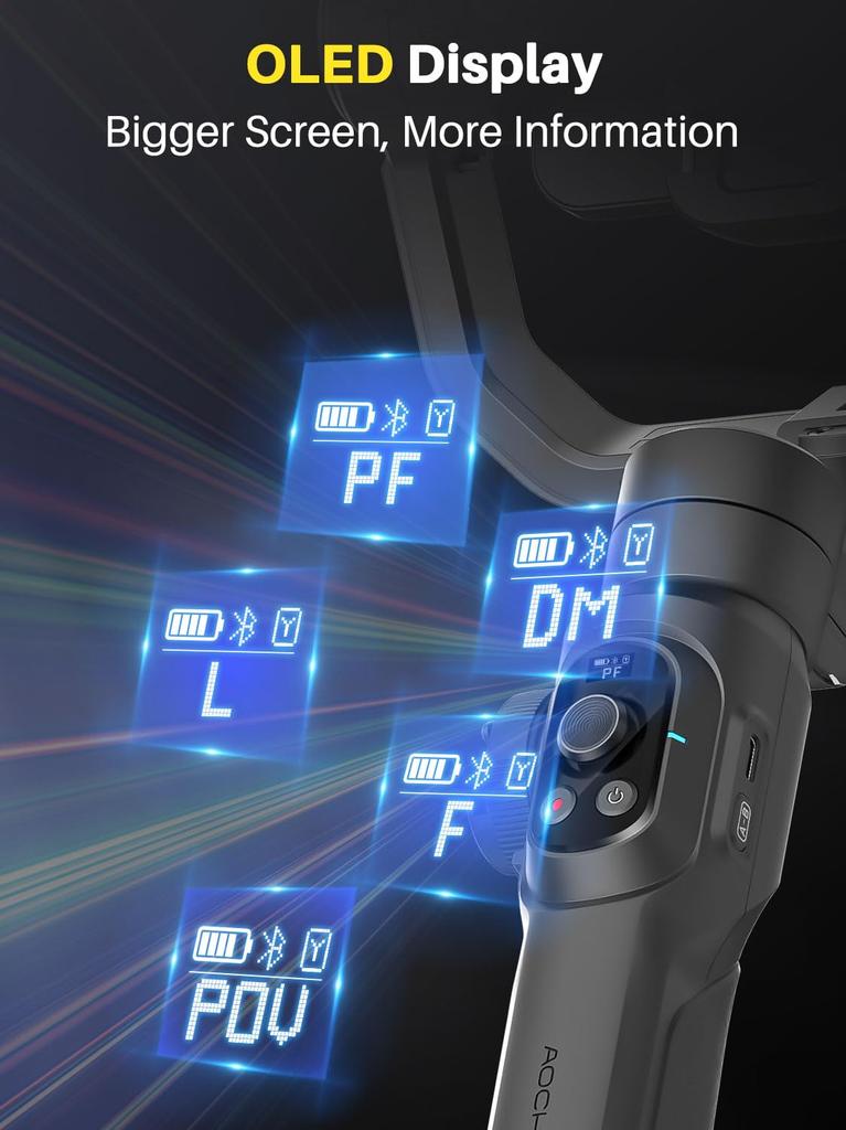 AOCHUAN S2 Electric Gimbal Stabilizer for Handheld Gimbal for iPhone and Android 3-Axis Smartphones,