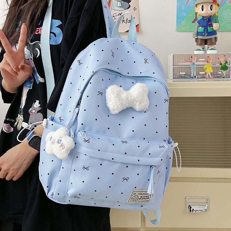 Schoolbag Schoolbag Junior High School Girls Girl Heart Atmosphere Polka Dot Bow Versatile High Value Female Student Backpack High School