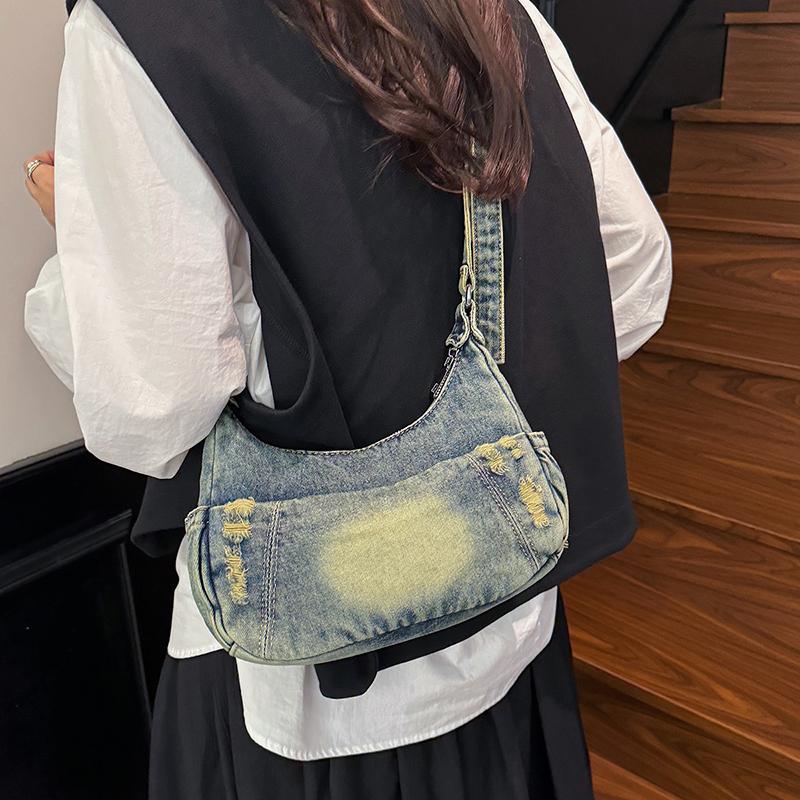 New Cool Denim Zipper Sewing Tote Bags 2026 High Quality Large Capacity Ladies Bags Summer Commute Versatile Crossbody Bags